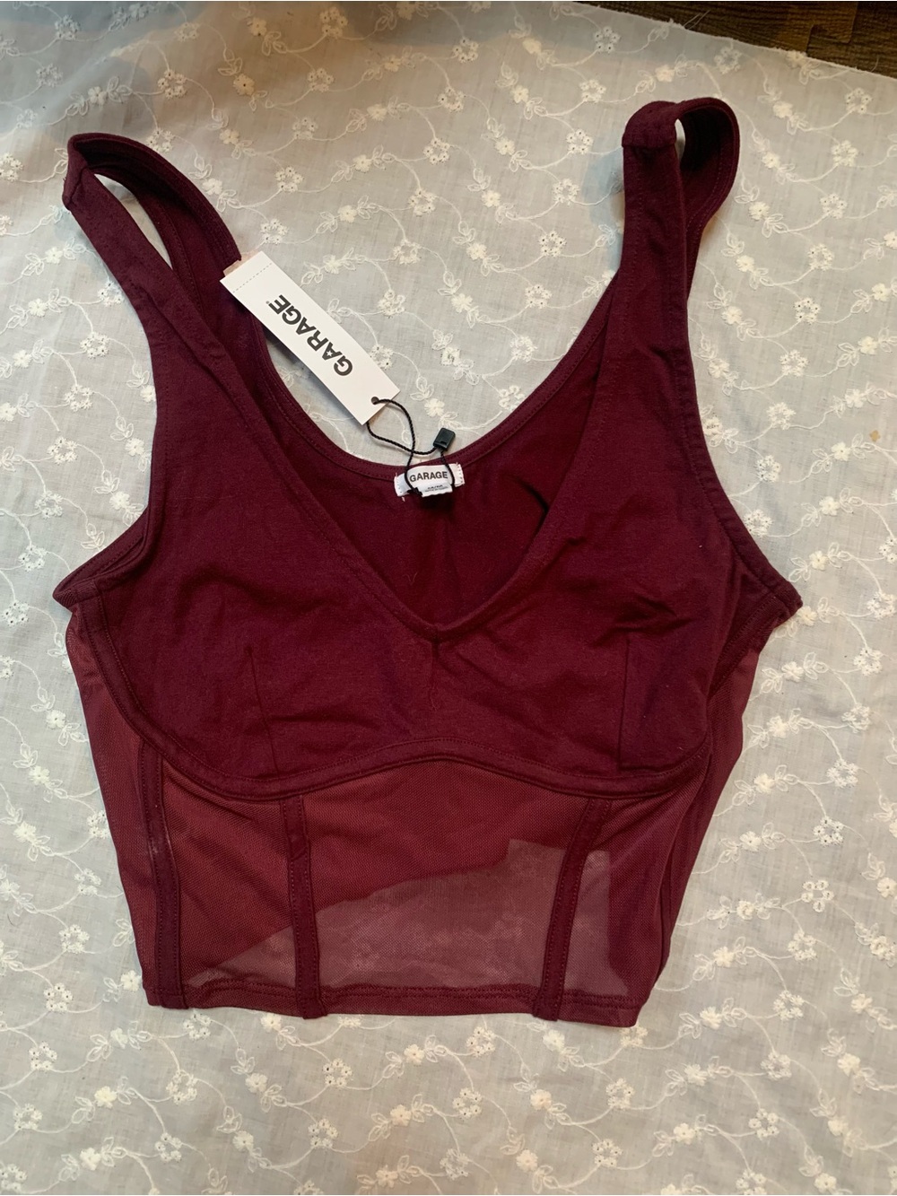 Garage Women's Burgundy Mesh Bustier Top